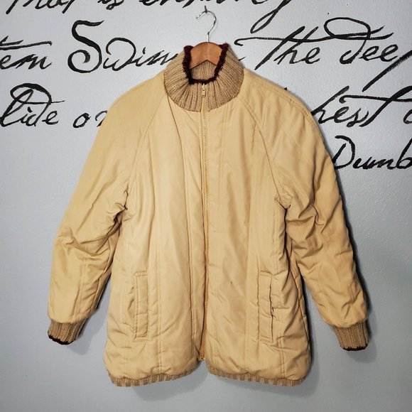 Vintage Reversible Puffer Jacket, Argile Sweater & Tan Canvas, M - Picture 5 of 10